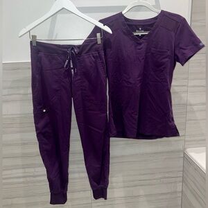Med Couture Touch Jogger and V-Neck Scrub Set - Eggplant